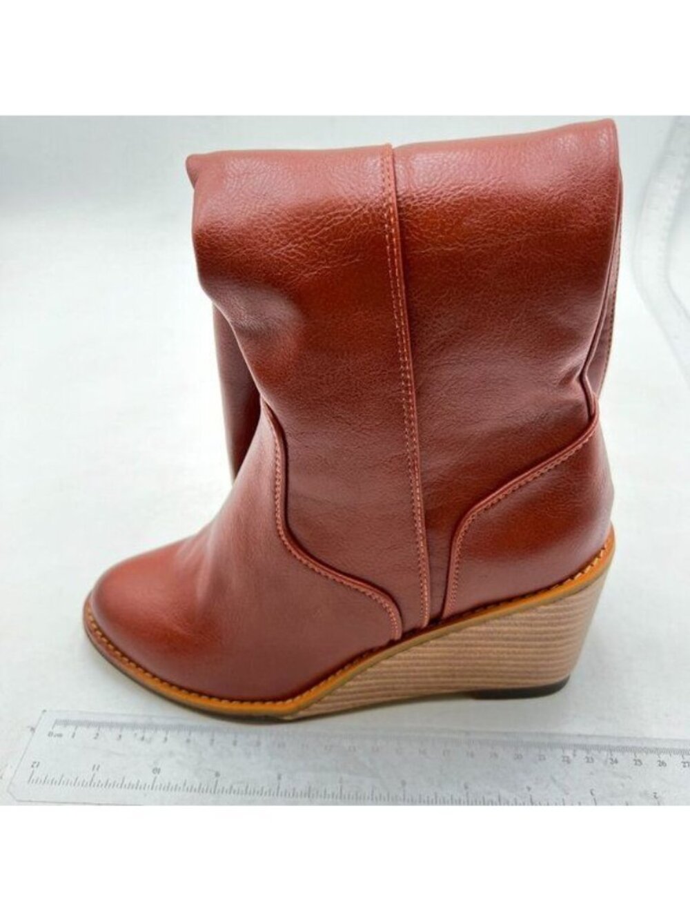 FSJ Women Comfortable Side Zipper Wedge High Heel Point Toe Fancy Fashion Boot